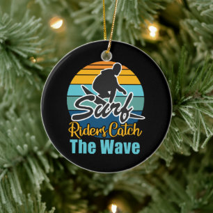 Surf Riders Catch the Waves Ceramic Ornament