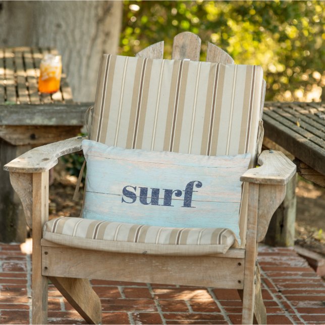 Surf Rustic Wood Beach Coastal Pool Patio Porch Lumbar Cushion (Chair)
