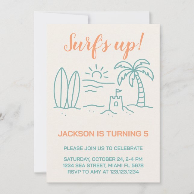 Surf’s Up Birthday Invitation (Front)