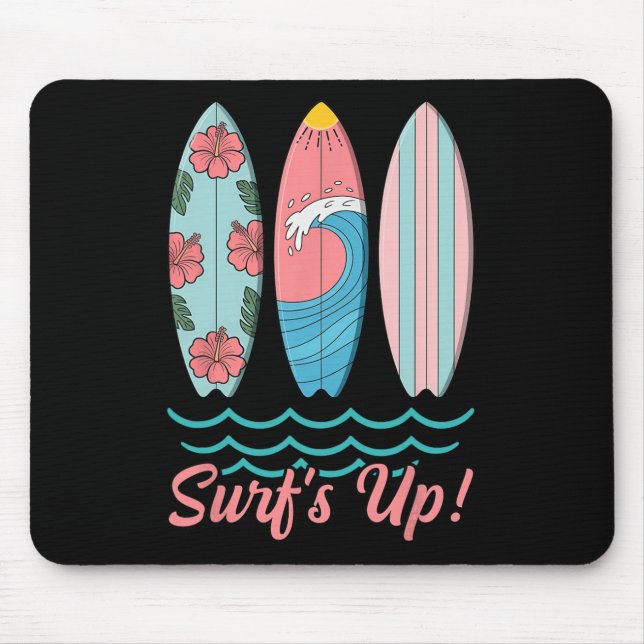 Surf’s Up Cute Surfboard Summer Beach Hawaii Wave  Mouse Pad (Front)