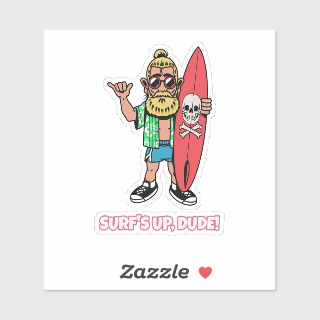 Surf’s Up Dude Bearded Cartoon Surfer (Sheet)