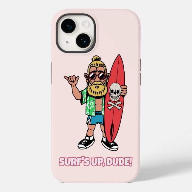 Surf’s Up Dude Bearded Cartoon Surfer Case-Mate iPhone Case (Back)