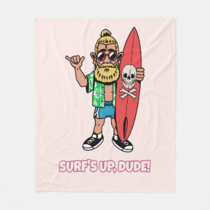Surf’s Up Dude Bearded Cartoon Surfer Fleece Blanket