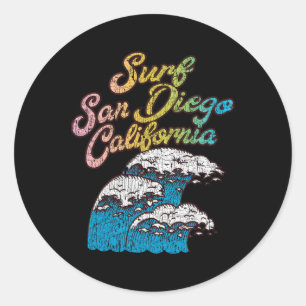 Surf San Diego, Retro Vintage 60s 70s 80s Style Classic Round Sticker
