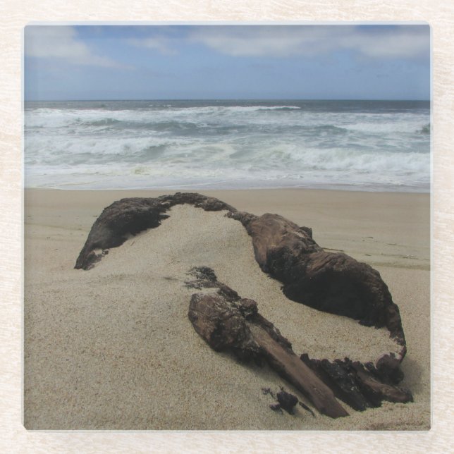 Surf Sand and Driftwood West Coast Landscape Beach Glass Coaster (Front)