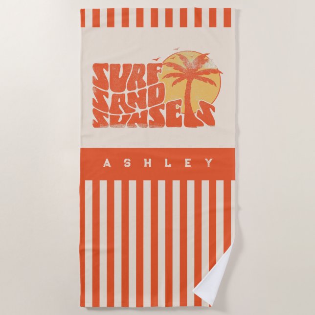 Surf Sand Sunsets Beach Life Palm Tree Beach Towel (Front)