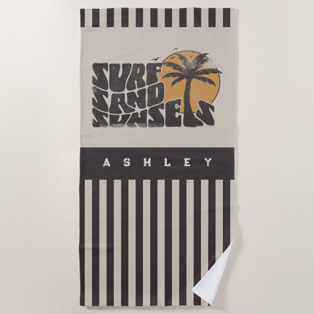 Surf Sand Sunsets Beach Life Palm Tree Towel (Front)