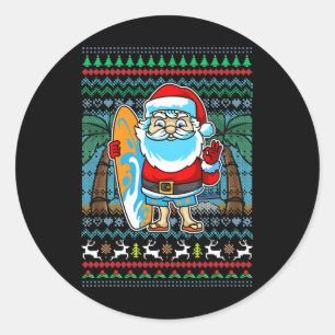 Surf Santa Claus Surfer Hawaiian Christmas Mum Dad Classic Round Sticker