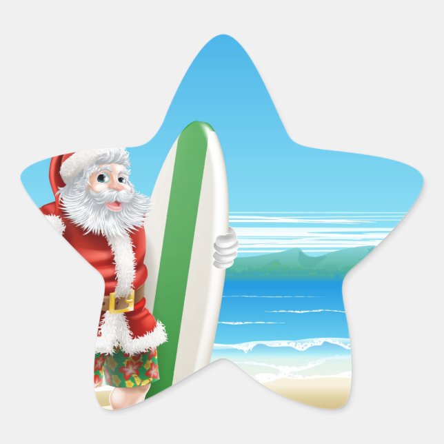 Surf Santa on the beach Star Sticker (Front)