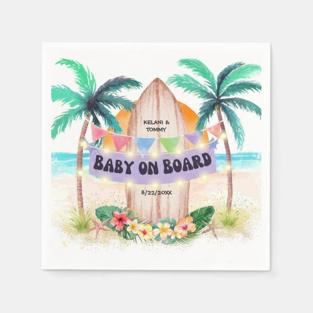 Surf & Sea | Baby On Board Beach Baby Shower Napkin (Front)