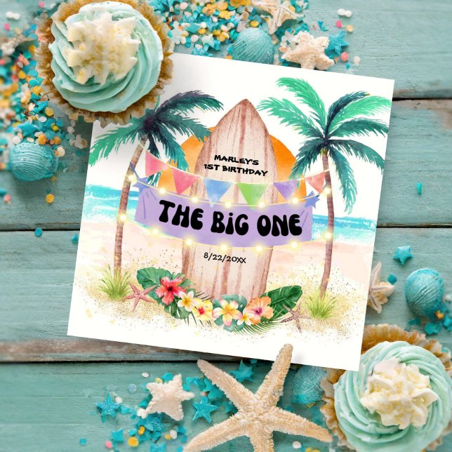 Surf & Sea | The Big One Beach Birthday Napkin (Creator Uploaded)