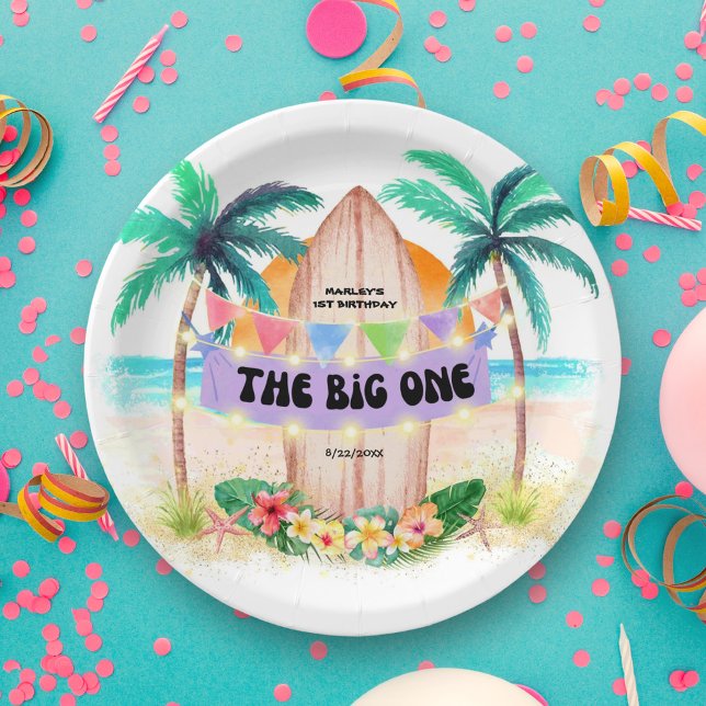 Surf & Sea | The Big One Beach Birthday Paper Plate (Creator Uploaded)