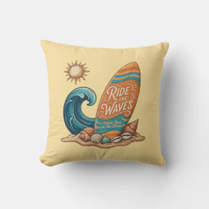 Surf & Sea: Vintage Surfing Quote Throw Pillow