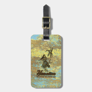 Surf Shack Hawaiian Hula Girl Faux Wood Luggage Tag