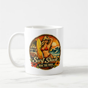 Surf Shack Surfer Pin-Up   Ride The Wave Beach Coffee Mug