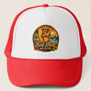 Surf Shack Surfer Pin-Up Ride The Wave Beach Trucker Hat