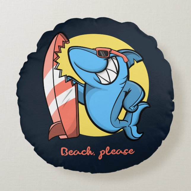 Surf Shark Beach Please Round Cushion (Front)