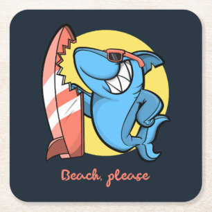 Surf Shark Beach Please Square Paper Coaster