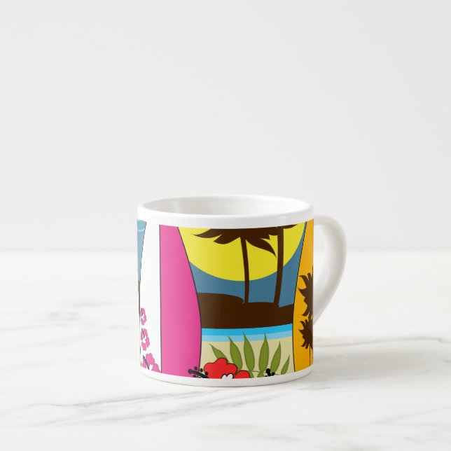 Surf Shop Surfing Ocean Beach Surfboards Palm Tree Espresso Cup (Front Right)