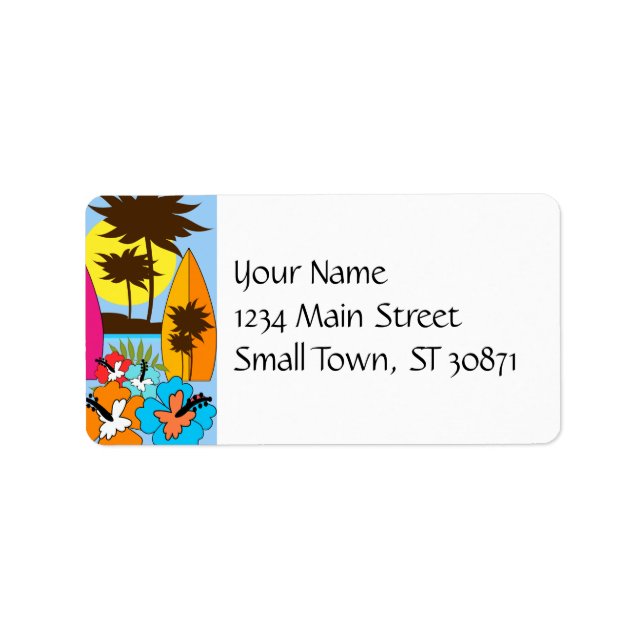 Surf Shop Surfing Ocean Beach Surfboards Palm Tree Label (Front)