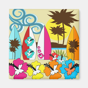 Surf Shop Surfing Ocean Beach Surfboards Palm Tree Magnet