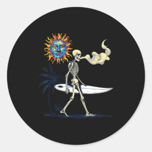 Surf skeleton retro summer surf aesthetic classic round sticker