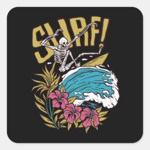 Surf Skeleton Square Sticker