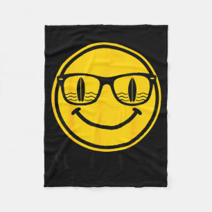 Surf smile sunglasses surfboard summer vibes beach fleece blanket