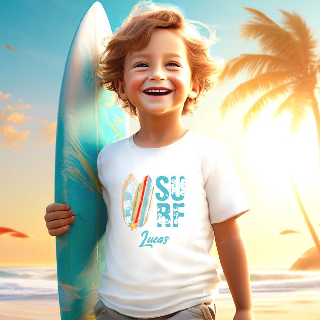 Surf Summer Beach Boy Custom Name Toddler T-Shirt (Surf Summer Beach Boy Custom Name Toddler T-shirt)