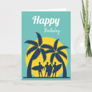 Surf sun and palm trees cool surf card