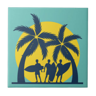 Surf sun and palm trees cool surf ceramic tile