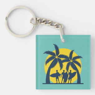 Surf sun and palm trees cool surf key ring