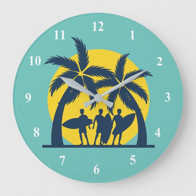 Surf sun and palm trees cool surf large clock (Front)
