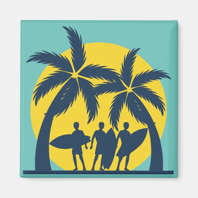 Surf sun and palm trees cool surf magnet (Front)