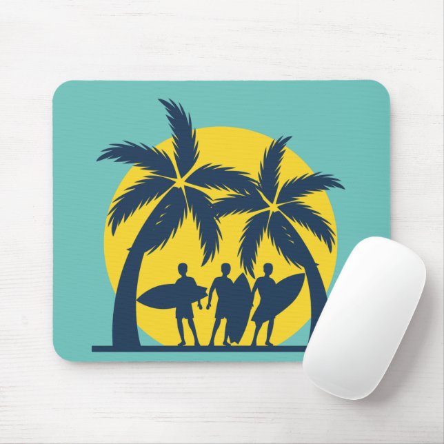Surf sun and palm trees cool surf mouse pad (With Mouse)