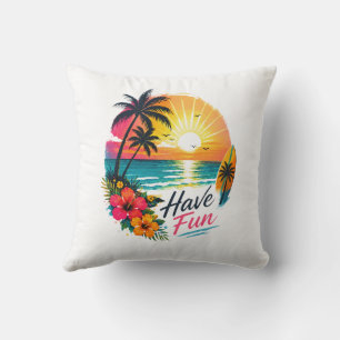 Surf, Sun & Palm Trees – Tropical Summer Vibes Cushion