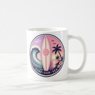 Surf • Sun • Sea Retro Tropical Wave Badge Vinta Coffee Mug