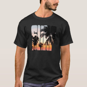 Surf Sunrise Summer Vacation Go To Beach Palm Tree T-Shirt