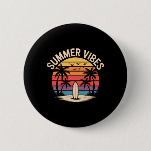 Surf Sunset Summer Vibes Retro Beach Palm Trees 6 Cm Round Badge