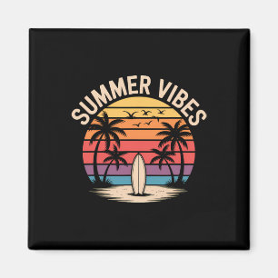 Surf Sunset Summer Vibes Retro Beach Palm Trees Magnet