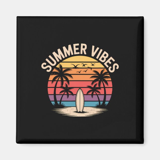 Surf Sunset Summer Vibes Retro Beach Palm Trees  Magnet (Front)