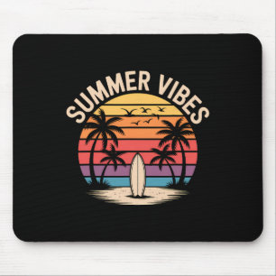 Surf Sunset Summer Vibes Retro Beach Palm Trees Mouse Pad