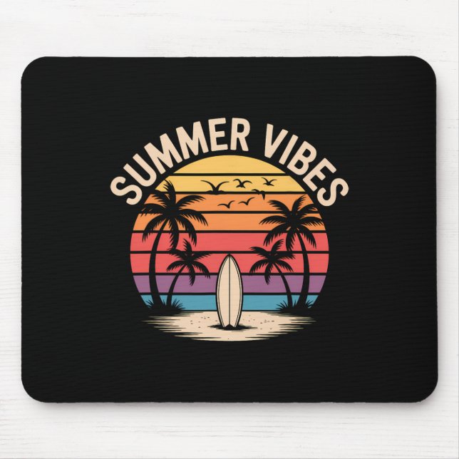 Surf Sunset Summer Vibes Retro Beach Palm Trees  Mouse Pad (Front)