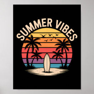 Surf Sunset Summer Vibes Retro Beach Palm Trees Poster