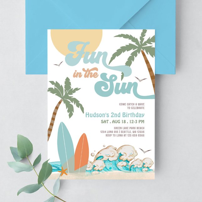 Surf Surfing Fun In The Sun Birthday Beach Party Invitation (Creator Uploaded)