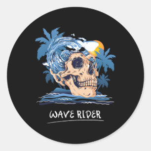 Surf Surfing Skull Aloha Beach Hawaiian Waves Hawa Classic Round Sticker