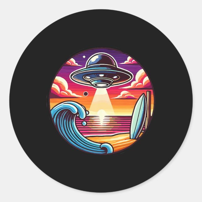 Surf Surfing Surfer Wave Ocean Sunset Outer Space  Classic Round Sticker (Front)