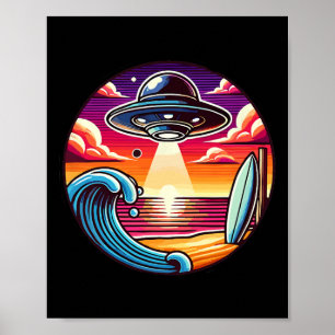 Surf Surfing Surfer Wave Ocean Sunset Outer Space  Poster
