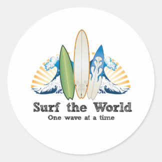 Surf the World, One Wave at a Time Classic Round Sticker