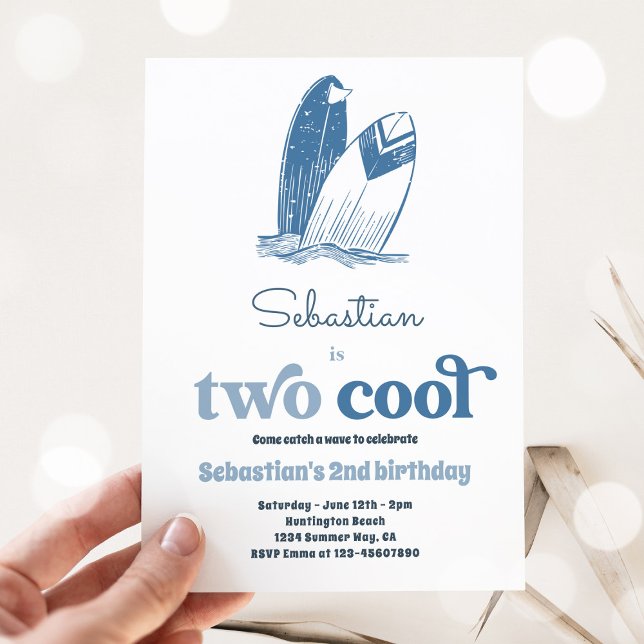 Surf Two Cool Modern Surf 2nd Birthday Party Invitation (Creator Uploaded)